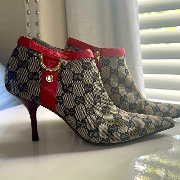 Gucci Shoes - GUCCI monogram canvas leather ankle boots booties size 6.5